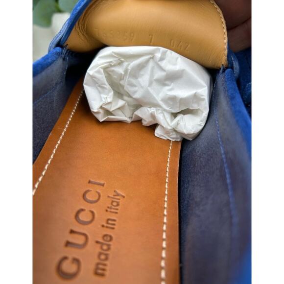 Men\'s Gucci horse bit blue suede loafers size 7 fits 7.5 US made in Italy main image 5